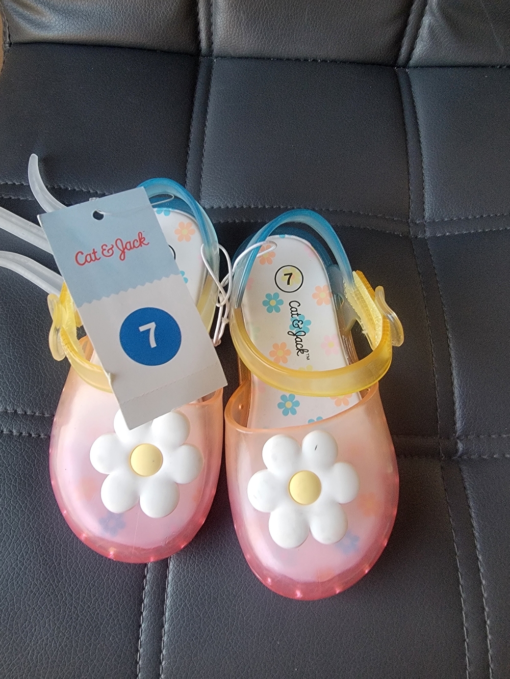 Cat & Jack Girls Jelly Sandals Floral Pink/Blue/Yellow Ankle Strap Buckle Size 7